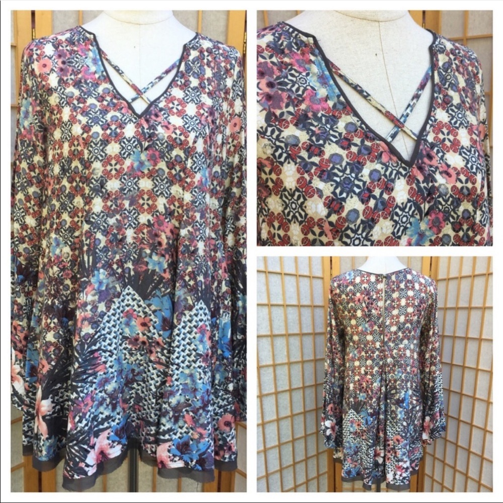 Umgee Boho Floral Print Tunic Top SZ S - Picture 1 of 8